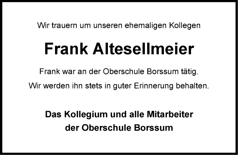 Traueranzeige für Frank Altesellmeier vom 24.11.2020 aus Emder Zeitung