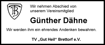 Traueranzeige von Günther Dähne von Nordwest-Zeitung