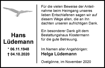 Traueranzeige von Hans Lüdemann von Nordwest-Zeitung