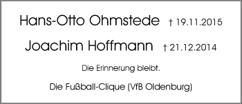 Traueranzeige von Hans-Otto Ohmstede von Nordwest-Zeitung