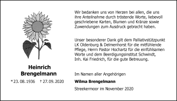 Traueranzeige von Heinrich Brengelmann von Nordwest-Zeitung