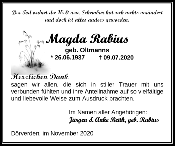 Traueranzeige von Magda Rabius von Nordwest-Zeitung