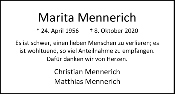 Traueranzeige von Marita Mennerich von Nordwest-Zeitung