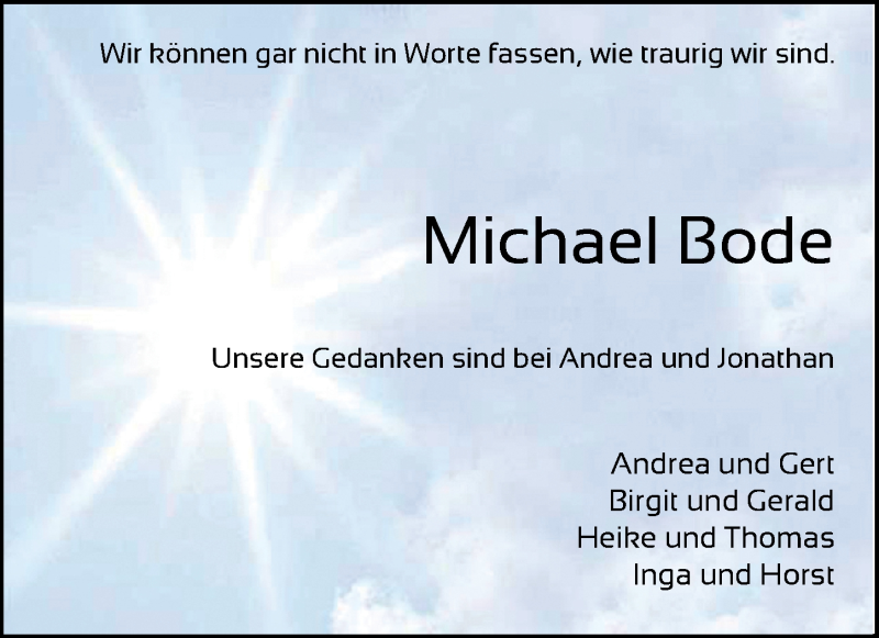  Traueranzeige für Michael Bode vom 07.11.2020 aus Nordwest-Zeitung