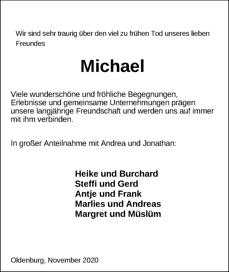  Traueranzeige für Michael Bode vom 07.11.2020 aus Nordwest-Zeitung