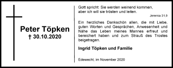 Traueranzeige von Peter Töpken von Nordwest-Zeitung