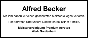 Traueranzeige von Alfred Becker von Nordwest-Zeitung