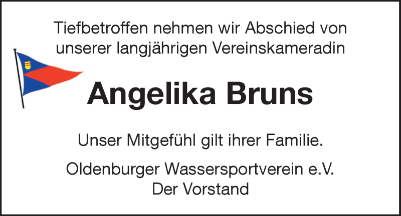  Traueranzeige für Angelika Bruns vom 05.12.2020 aus Nordwest-Zeitung