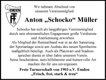 Traueranzeige von Anton Müller von Emder Zeitung