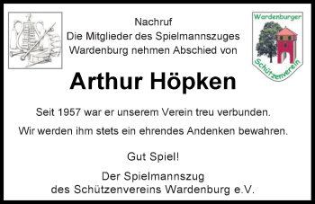 Traueranzeige von Arthur Höpken von Nordwest-Zeitung