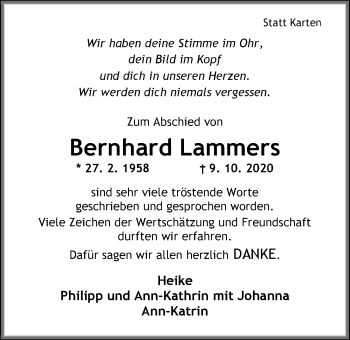 Traueranzeige von Bernhard Lammers von Nordwest-Zeitung