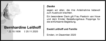 Traueranzeige von Bernhardine Leithoff von Emder Zeitung