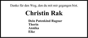 Traueranzeige von Christin Rak von Emder Zeitung