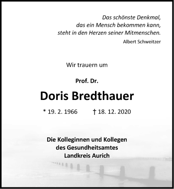 Traueranzeige von Doris Bredthauer von Emder Zeitung