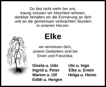 Traueranzeige von Elke Böschen von Nordwest-Zeitung
