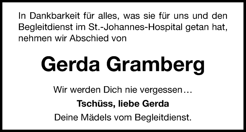  Traueranzeige für Gerda Gramberg vom 05.12.2020 aus Nordwest-Zeitung