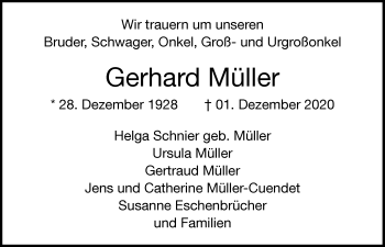 Traueranzeige von Gerhard Müller von Nordwest-Zeitung