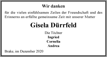 Traueranzeige von Gisela Dürrfeld von Nordwest-Zeitung