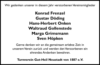 Traueranzeige von Gustav Döding von Nordwest-Zeitung