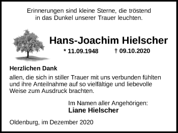 Traueranzeige von Hans-Joachim Hielscher von Nordwest-Zeitung