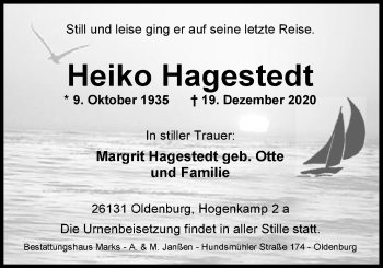 Traueranzeige von Heiko Hagestedt von Nordwest-Zeitung