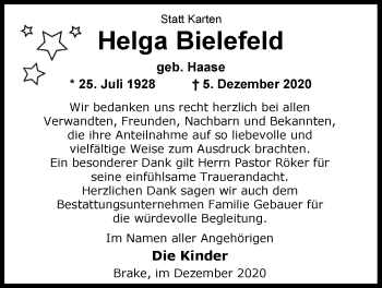 Traueranzeige von Helga Bielefeld von Nordwest-Zeitung