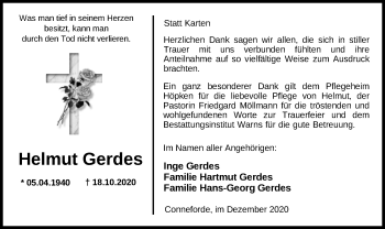 Traueranzeige von Helmut Gerdes von Nordwest-Zeitung