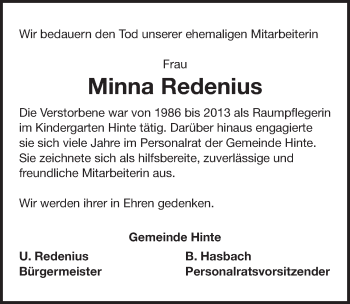 Traueranzeige von Minna Redenius von Emder Zeitung