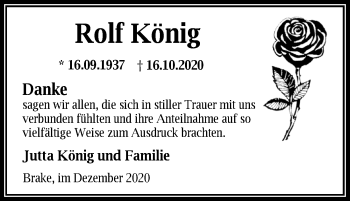 Traueranzeige von Rolf König von Nordwest-Zeitung