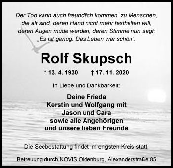 Traueranzeige von Rolf Skupsch von Nordwest-Zeitung