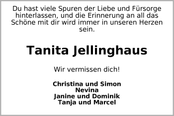 Traueranzeige von Tanita Jellinghaus von Nordwest-Zeitung