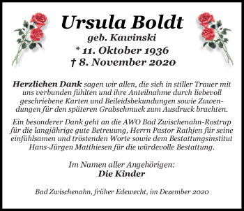 Traueranzeige von Ursula Boldt von Nordwest-Zeitung