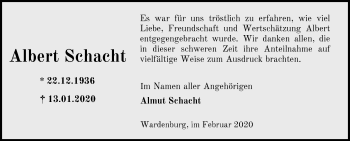 Traueranzeige von Albert Schacht von Nordwest-Zeitung