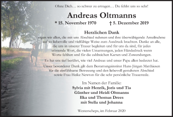 Traueranzeige von Andreas Oltmanns von Nordwest-Zeitung