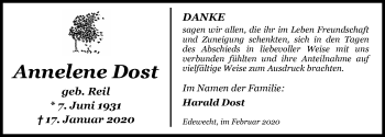 Traueranzeige von Annelene Dost von Nordwest-Zeitung