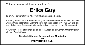 Traueranzeige von Erika Guy von Nordwest-Zeitung