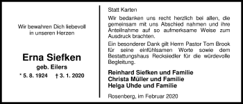 Traueranzeige von Erna Siefken von Nordwest-Zeitung