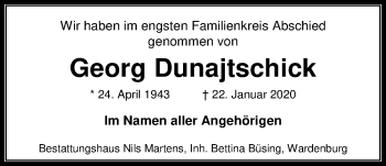Traueranzeige von Georg Dunajtschick von Nordwest-Zeitung