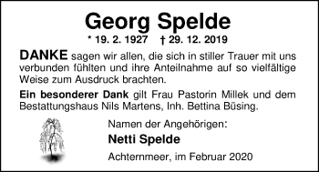 Traueranzeige von Georg Spelde von Nordwest-Zeitung