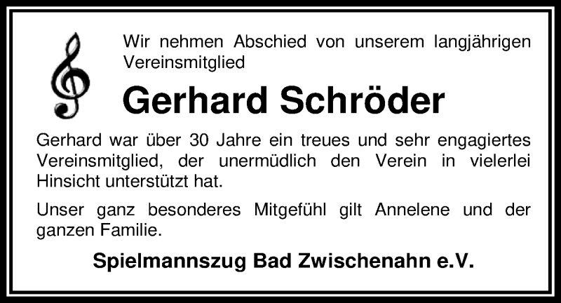  Traueranzeige für Gerhard Schröder vom 06.02.2020 aus Nordwest-Zeitung