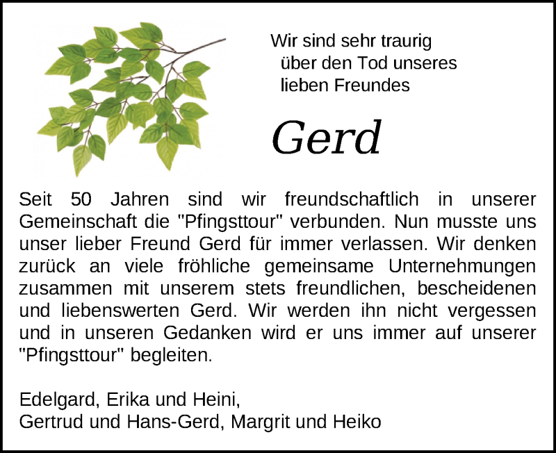  Traueranzeige für Gerhard Schröder vom 06.02.2020 aus Nordwest-Zeitung