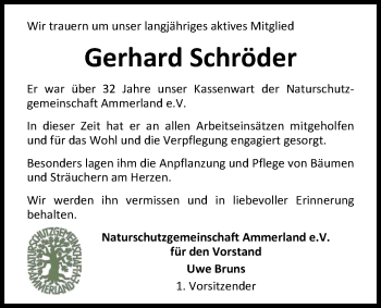 Traueranzeige von Gerhard Schröder von Nordwest-Zeitung