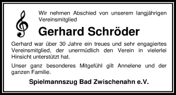 Traueranzeige von Gerhard Schröder von Nordwest-Zeitung
