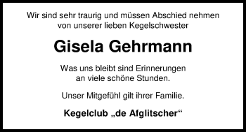 Traueranzeige von Gisela Gehrmann von Nordwest-Zeitung