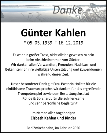 Traueranzeige von Günter Kahlen von Nordwest-Zeitung