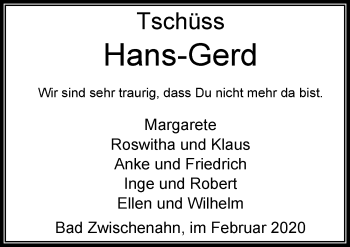 Traueranzeige von Hans-Gerd Renken von Nordwest-Zeitung