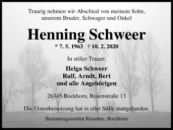 Traueranzeige von Henning Schweer von Nordwest-Zeitung
