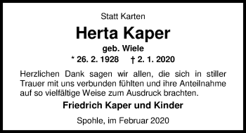 Traueranzeige von Herta Kaper von Nordwest-Zeitung