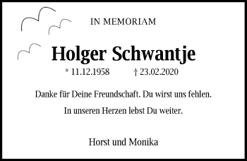Traueranzeige von Holger Schwantje von Nordwest-Zeitung