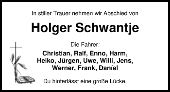 Traueranzeige von Holger Schwantje von Nordwest-Zeitung